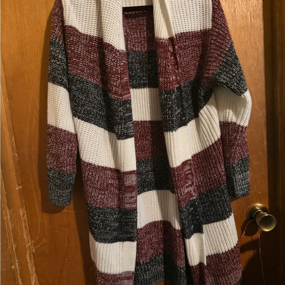 SHEIN Red and Black Cozy Cardigan Sweater